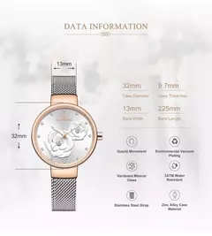 Naviforce relógio de pulso feminino, marca de luxo, malha de aço, impermeável, senhoras, flor, quartzo, feminino, para menina na internet