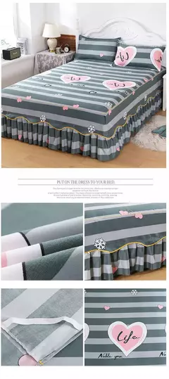 colcha de cama casal lencol cama casal Princesa estilo colcha na cama com saia algodão impressão roupa de cama para casa elástico lençol equipado com fronhas roupa de cama jogo de cama - loja online