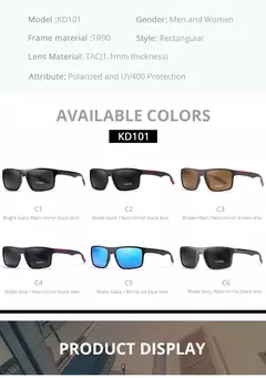 Óculos de sol ultra leves Kdeam retangulares para homens e mulheres, TAC polarizado, lente espessura, óculos de sol para condução, esportes, Cat.3, TR90, 1.1mm - loja online