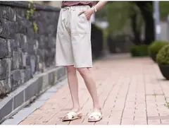 Shorts de algodão para mulheres, calças de lazer de pernas largas, cintura solta elástica com cinto, tamanho grande, 7XL, 8XL, verão