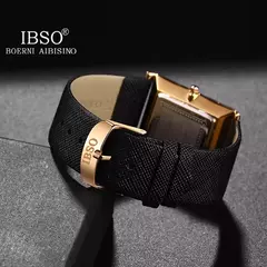 IBSO-Relógio ultrafino de quartzo com mostrador retangular masculino, estilo comercial de luxo, pulseira de couro genuíno, relógios de pulso impermeáveis, novos na internet