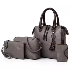 Imagem do Bolsa de couro de luxo para mulheres, bolsa de ombro feminina, bolsas de alça superior, marcas de grife famosas, 4 peças por conjunto