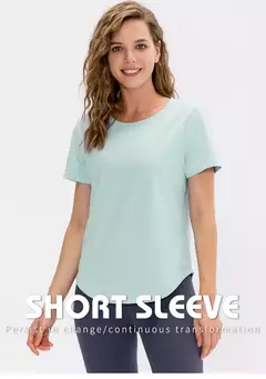 Imagem do T-shirt monocromática de manga curta para mulheres, top de fitness solto, camisa de treino casual