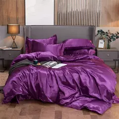 Monocromático Rayon Satin Conjunto de cama, luxo Kit Duvet Cover, Twin Queen e Cama King Size, 2PCs, 3PCs, 4PCs - comprar online