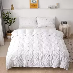 Imagem do Wostar verão branco pitada plissado capa de edredão 220x240cm luxo cama casal colcha conjunto cama rainha king size consolador capa