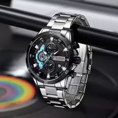 CURREN-Relógios masculinos de aço inoxidável, moda criativa, mostrador luminoso com cronógrafo, relógios de pulso casuais masculinos, relógio