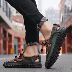 Sandálias artesanais de couro genuíno masculinas, sandálias ao ar livre, tênis antiderrapante, sapatos de praia, moda, venda quente, verão - Wolf Magazine