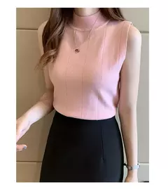 Blusa de malha elástica feminina, Tops femininos, roupa casual, sem mangas, monocromática, moda coreana, primavera, verão, novo, 8623 50 na internet