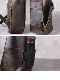 Mochila de couro genuíno para homens, cavalo louco vintage mochila para laptop grande mochila diária mochila de viagem mochila para caminhadas na internet