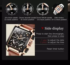 Olevs marca superior masculino relógios quadrado relógio de quartzo para homens pulseira de couro à prova dwaterproof água esporte relógio masculino relogio masculino - loja online