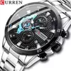 CURREN-Relógios masculinos de aço inoxidável, moda criativa, mostrador luminoso com cronógrafo, relógios de pulso casuais masculinos, relógio