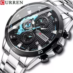 CURREN-Relógios masculinos de aço inoxidável, moda criativa, mostrador luminoso com cronógrafo, relógios de pulso casuais masculinos, relógio