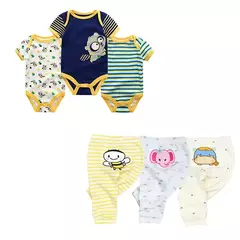 Conjuntos de roupas de algodão unissex para bebê recém-nascido, bodysuits e calças, desenhos animados, manga curta, bebê menino e menina, 6 unid, 9 unid, 10 unid