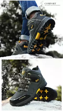 Botas de neve de couro impermeáveis masculinas, super quentes, ao ar livre, caminhadas, trabalho, sapatos de viagem, inverno, tamanho 39-47 - Wolf Magazine