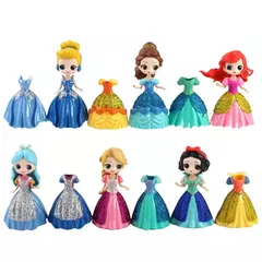 4-12-18-24 Pçs/set 5-12cm Q Posket Magos Clipe Vestido de Princesa Branca de Neve Cinderela Sereia Belle Elsa Action Figure Modelo Brinquedos - loja online