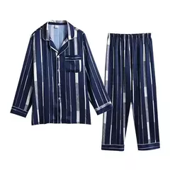 Imagem do Conjunto de pijama de seda fino masculino, manga comprida e calça curta, pijama, calça para dormir