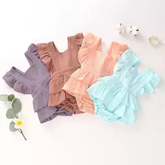 Imagem do 2023 Verão Bebê Recém-nascido Meninas Bodysuits Roupas Princesa Ruffle Algodão Macacão Bonito Criança Backless Lace Up Bow Beach Outfits