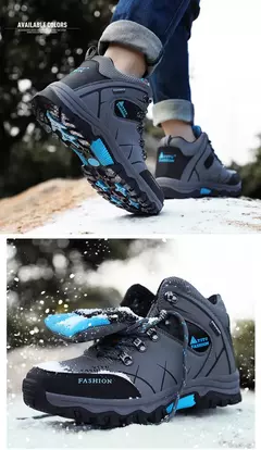 Imagem do Botas de neve de couro impermeáveis para homens, tênis super quentes, botas de caminhada ao ar livre, sapatos de trabalho, marca de inverno, tamanho 39-47