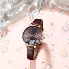 Curren-Relógios de pulso quartzo de couro de luxo feminino, marca relógio para senhoras, charme relógio mostrador flores - Wolf Magazine