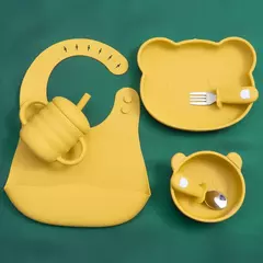 Bebê alimentação sólida colher e garfo conjunto, sem BPA, alça de silicone, urso dos desenhos animados, utensílio inoxidável, talheres infantis, novo design - comprar online