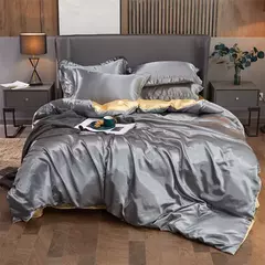 Imagem do Monocromático Rayon Satin Conjunto de cama, luxo Kit Duvet Cover, Twin Queen e Cama King Size, 2PCs, 3PCs, 4PCs