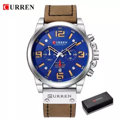 CURREN-Relógio de quartzo de couro genuíno impermeável masculino, relógio de pulso, cronógrafo, militar, esporte, marca de luxo na internet