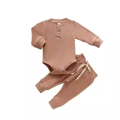 Conjunto de bodysuits de manga comprida e calças elásticas para bebé, com nervuras, xadrez, roupa sólida, infantil, recém-nascido, menina, menino, primavera, outono, 2 peças na internet