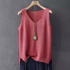 Blusa de malha sem mangas feminina, camisa com gola V, tops, camisas, roupas de verão, C855, 2021 - loja online