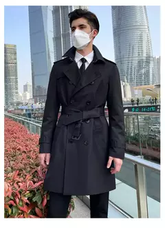 Longo blusão homens, off white casaco duplo à prova de chuva, cavalheiro britânico, à prova de chuva e respirável, forro de lã gabardine - loja online