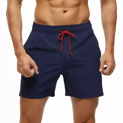 Imagem do Escadch-Shorts Masculina Clássico Cor Sólida Malha Respirável de Forro com Bolsos com Zíper, Moda Banho Verão, Calções de Ginástica, 2022