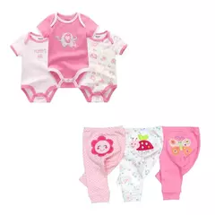 Imagem do Conjuntos de roupas de algodão unissex para bebê recém-nascido, bodysuits e calças, desenhos animados, manga curta, bebê menino e menina, 6 unid, 9 unid, 10 unid