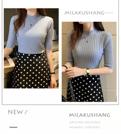 Blusa feminina de malha manga curta, blusa feminina, pulôveres de malha, E525, 2022 - loja online