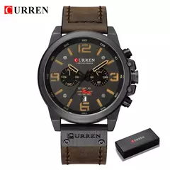 CURREN-Relógio de quartzo de couro genuíno impermeável masculino, relógio de pulso, cronógrafo, militar, esporte, marca de luxo - comprar online