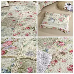 Coreano floral xadrez retalhos colcha para cama duplo algodão acolchoado conjunto capa de cama colcha verão fronhas artesanal
