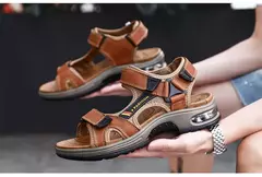 Sandálias masculinas de verão de couro genuíno, chinelos masculinos, gladiador, praia, macio, confortável, ao ar livre, sapatos vadeando, marca, 38-46 - loja online