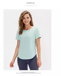 T-shirt monocromática de manga curta para mulheres, top de fitness solto, camisa de treino casual - loja online