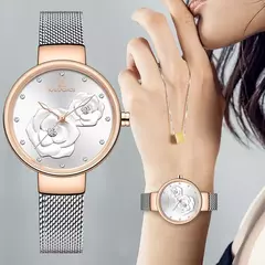 Naviforce relógio de pulso feminino, marca de luxo, malha de aço, impermeável, senhoras, flor, quartzo, feminino, para menina - comprar online