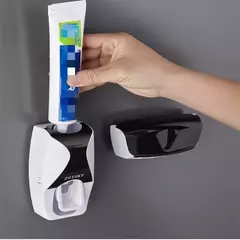 Imagem do Dispensador de dentes automático 5 pçs titular escova de dentes squeezer prateleiras do banheiro acessórios banho titular escova de dentes montagem na parede