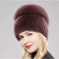 Real Genuine Fox Fur Gorros Chapéu para Mulheres, Pele de Coelho Rex Natural Boné de Caveira, Chapéus de malha para meninas, inverno, estilo russo, novo - comprar online