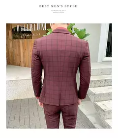 Imagem do Conjunto de vestido de noiva xadrez slim fit masculino, blazers, jaqueta, calças, calças, casaco, terno, design estilo masculino, moda, 2 peças