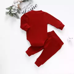 Imagem do Conjunto de bodysuits de manga comprida e calças elásticas para bebé, com nervuras, xadrez, roupa sólida, infantil, recém-nascido, menina, menino, primavera, outono, 2 peças