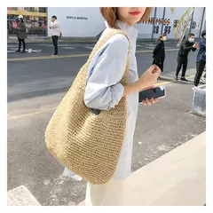 Gusure casual palha sacos de ombro das mulheres de vime tecido senhoras bolsas artesanais praia verão grandes totes saco bohemia - Wolf Magazine