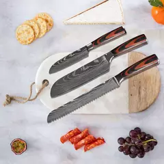 Sharp Japonês Chef Faca Set, Facas de Cozinha, Laser Damasco Padrão, Cleaver Slicing Utility, Santoku, 1-10 Pcs