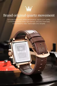 Imagem do Olevs marca superior masculino relógios quadrado relógio de quartzo para homens pulseira de couro à prova dwaterproof água esporte relógio masculino relogio masculino