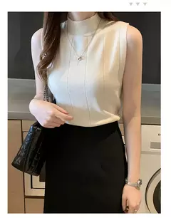 Blusa de malha elástica feminina, Tops femininos, roupa casual, sem mangas, monocromática, moda coreana, primavera, verão, novo, 8623 50
