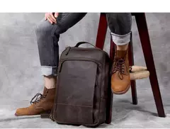Mochila de couro genuíno para homens, cavalo louco vintage mochila para laptop grande mochila diária mochila de viagem mochila para caminhadas - Wolf Magazine