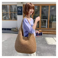 Gusure casual palha sacos de ombro das mulheres de vime tecido senhoras bolsas artesanais praia verão grandes totes saco bohemia na internet