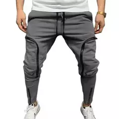 Calça cargo multi-zíperes masculina, calça com bolsos de cordão, calça harém, streetwear casual, estilo hip-hop, monocromática, moda na internet