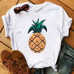 Camiseta branca estampada com frutas engraçadas para mulheres, estampa Kawaii Banana, camiseta Harajuku, manga curta, camiseta, moda