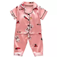 Pijama de manga comprida para meninos e meninas, roupa de casa confortável, calças de seda novas, primavera e outono, 0-4 anos - comprar online